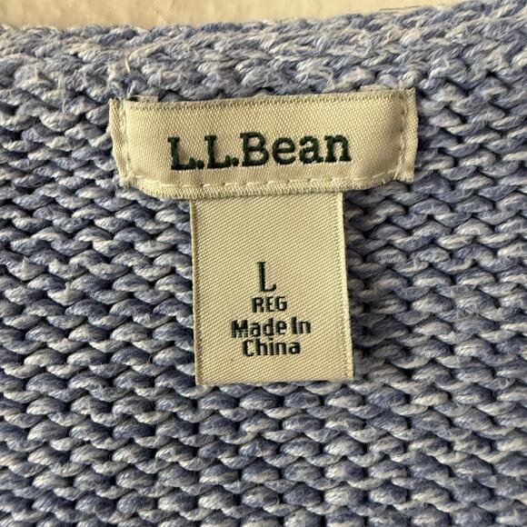 L.L. Bean Blue V Neck Long thick cotton pullover sweater size L - Picture 2 of 8